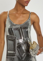 Rabanne Printed Chainmail Mini Dress White And Blue