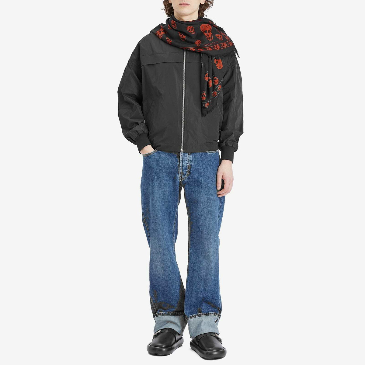 Alexander McQueen Men's Skull Logo Scarf in Black/Amber 