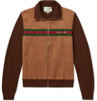 Gucci - Horsebit Webbing-Trimmed Suede and Cotton-Jersey Bomber Jacket - Brown
