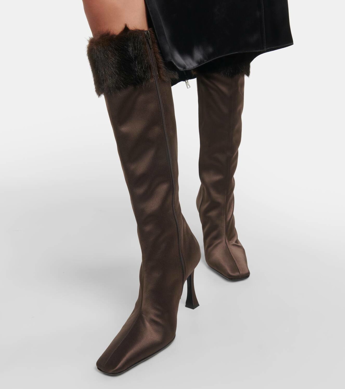 Satin knee high clearance boots