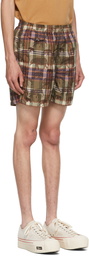 BEAMS PLUS Khaki Check Beach Shorts