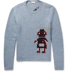 Saint Laurent - Robot-Intarsia Wool-Blend Sweater - Men - Light blue