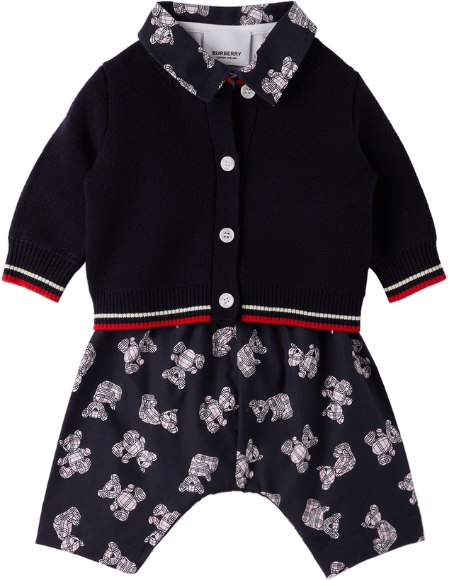 Photo: Burberry Baby Navy & White Thomas Bear Three-Piece Set