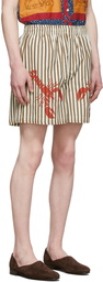 Bode Brown & White Lobster Stripe Shorts