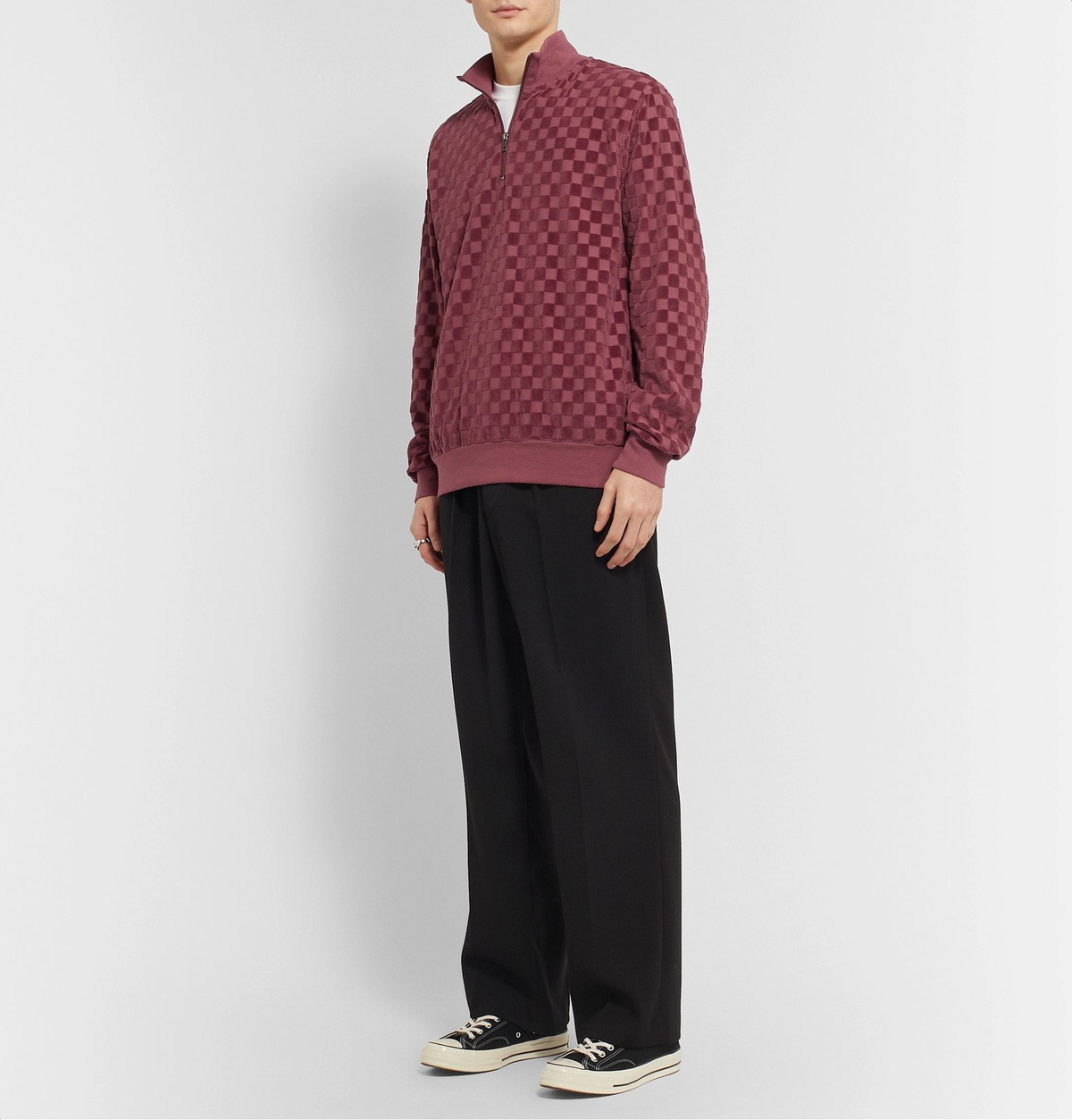 Stüssy - Textured Cotton-Blend Half-Zip Sweater - Burgundy Stussy