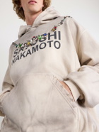 Satoshi Nakamoto - Necklace Logo-Print Embellished Distressed Cotton-Jersey Hoodie - White