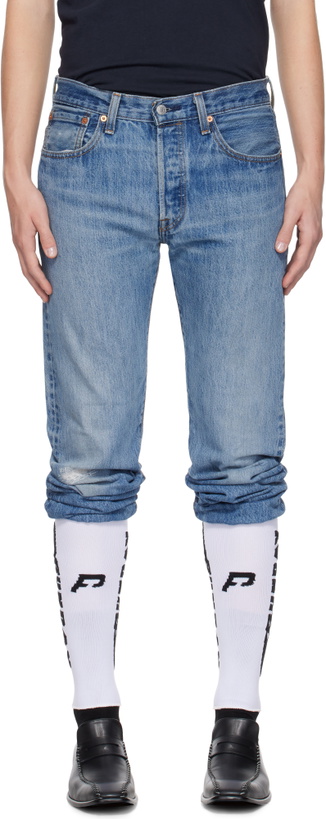 Photo: Prototypes Blue & White Sock Stirrup Jeans