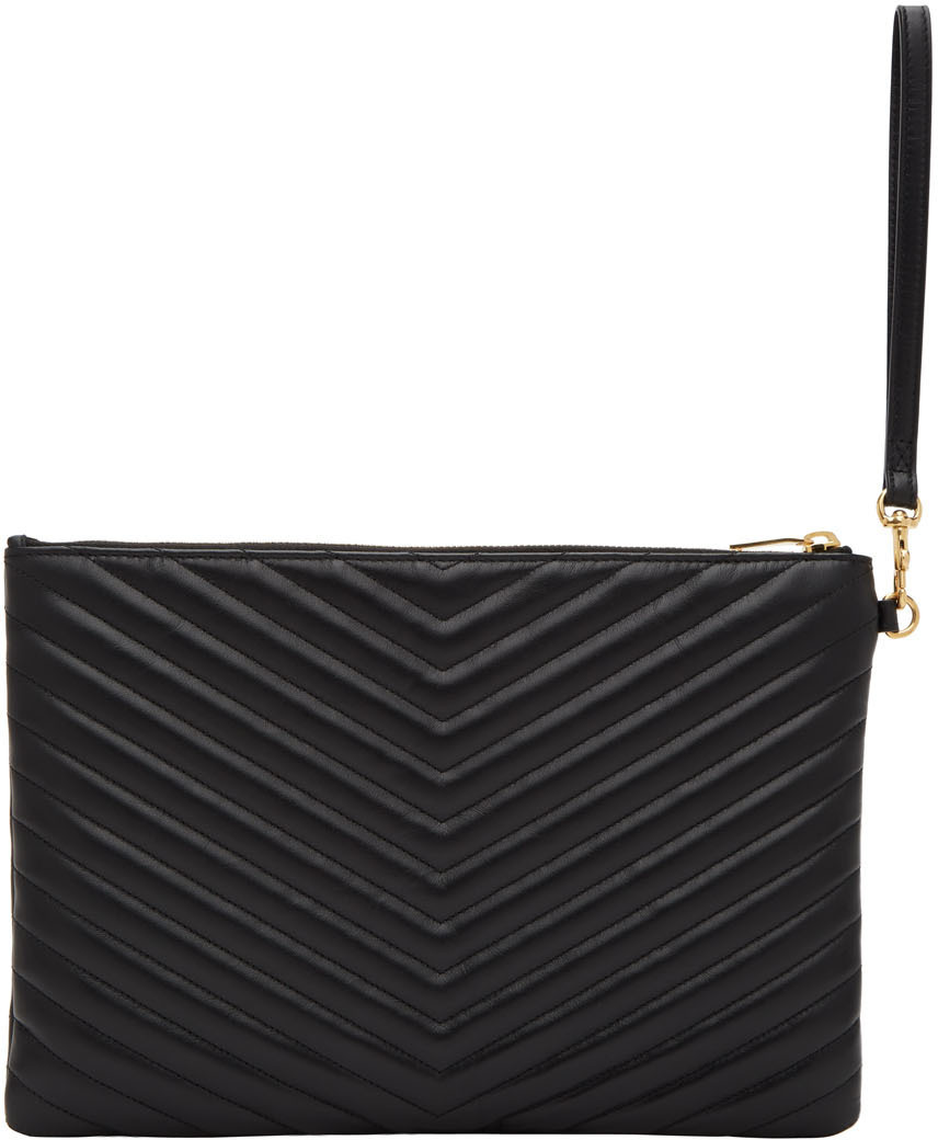 Saint Laurent Black Leather Quilted Monogram Pouch Saint Laurent