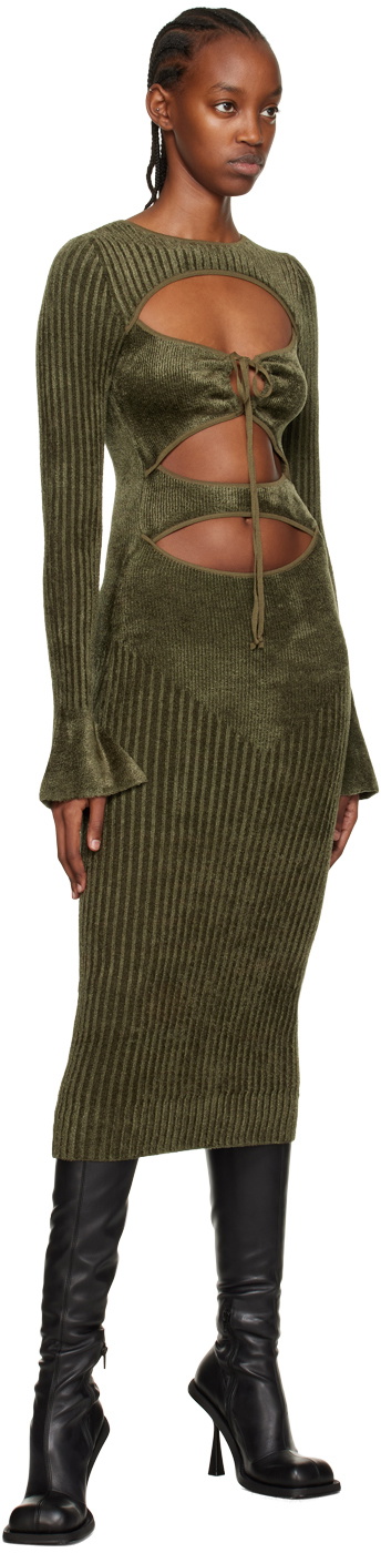 ANDREĀDAMO Khaki Cutout Midi Dress