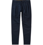 Aspesi - Slim-Fit Pleated Cotton and Linen-Blend Twill Trousers - Blue