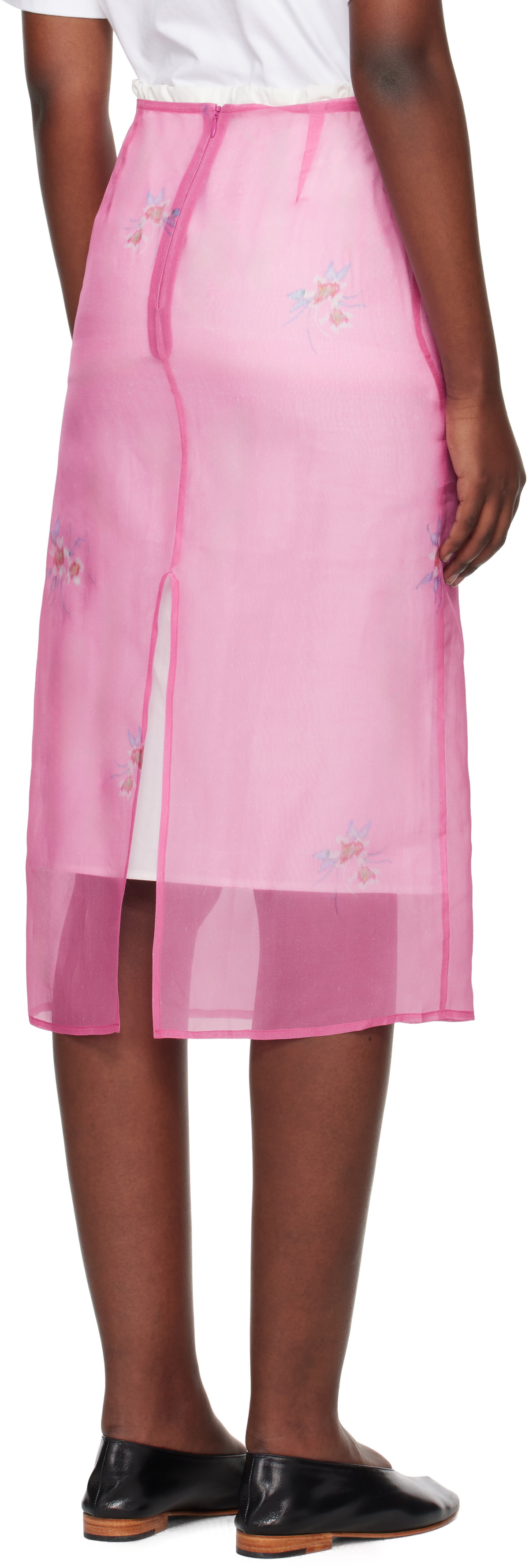 AO Yes Pink Layered Sheer Print Midi Skirt