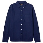 Beams Plus Men's Button Down Solid Flannel Shirt in Navy