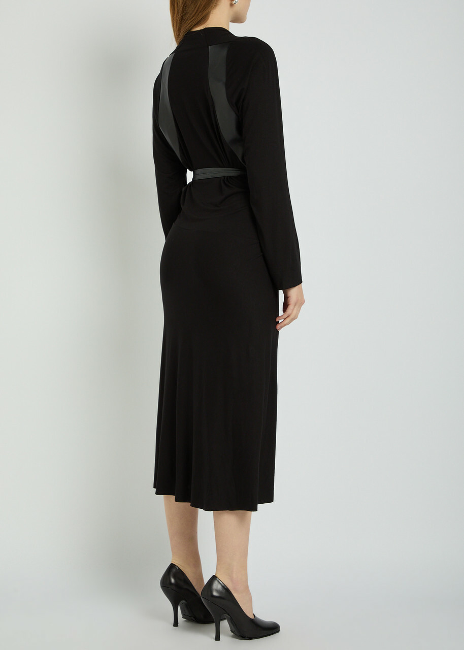 Aaron Esh Belted Jersey Midi Dress Black