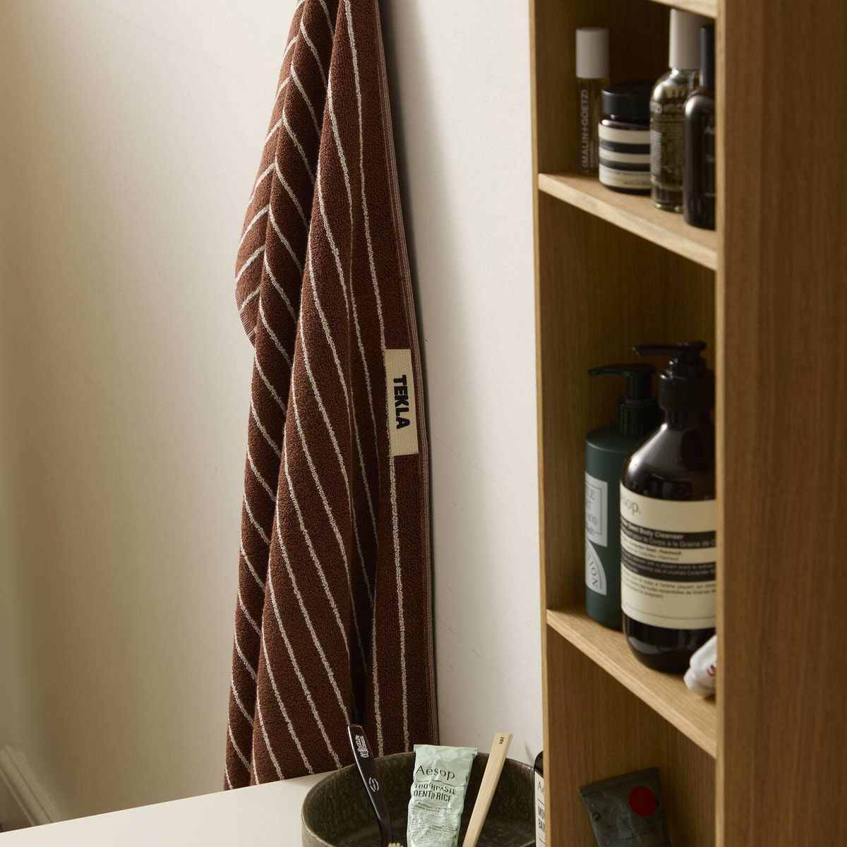 Tekla Fabrics Organic Terry Bath Towel in Rust Stripes 