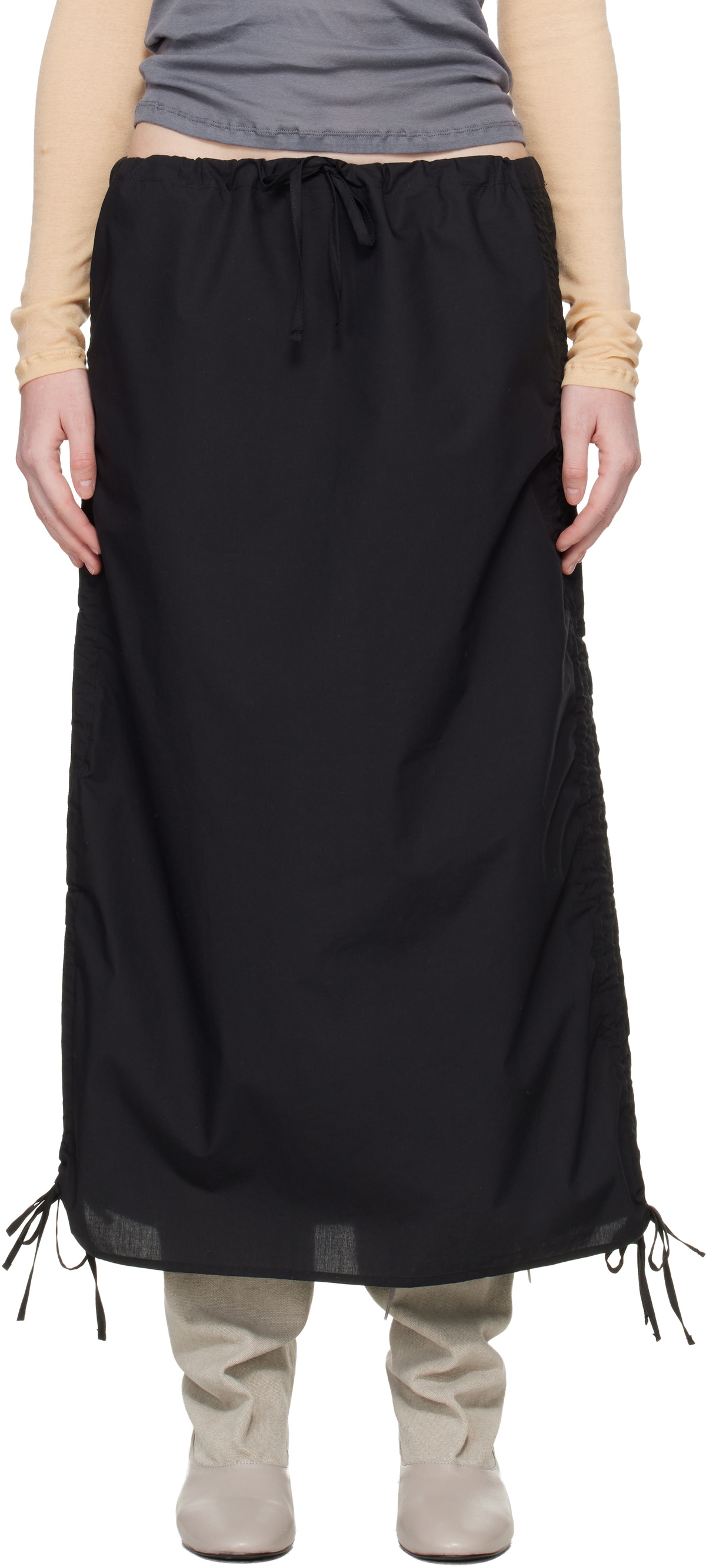 Baserange Black Pictorial Strap Midi Skirt