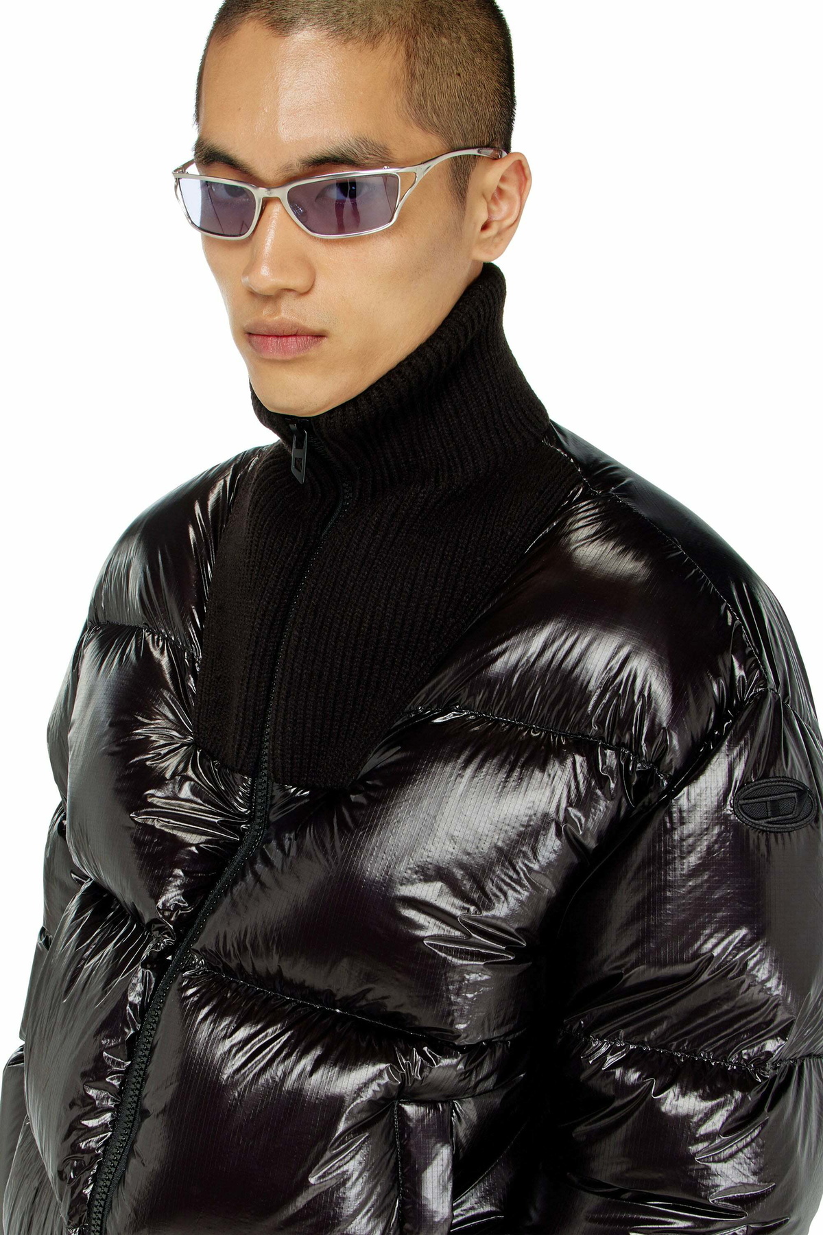 Diesel Down puffer jacket in ripstop with ribbed collar - Winter Jackets Mens in Black