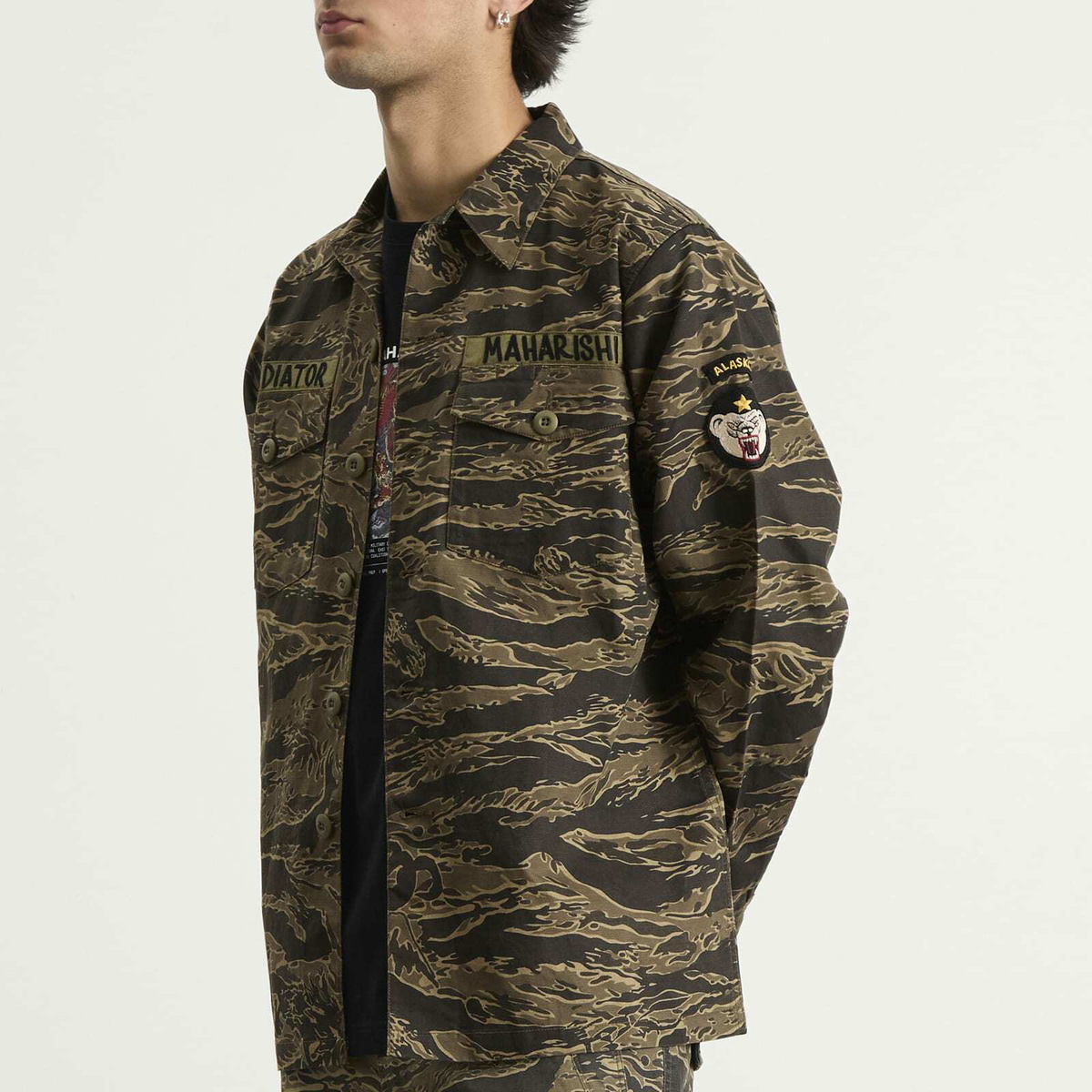 Maharishi Men's Bonsai Tigerstripe Utility Shirt in Mint Gold