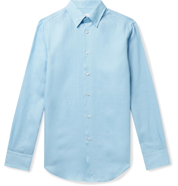 Photo: BRIONI - Button-Down Collar Linen Shirt - Blue