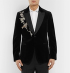 Alexander McQueen - Slim-Fit Embellished Silk Grosgrain-Trimmed Cotton-Velvet Blazer - Men - Black