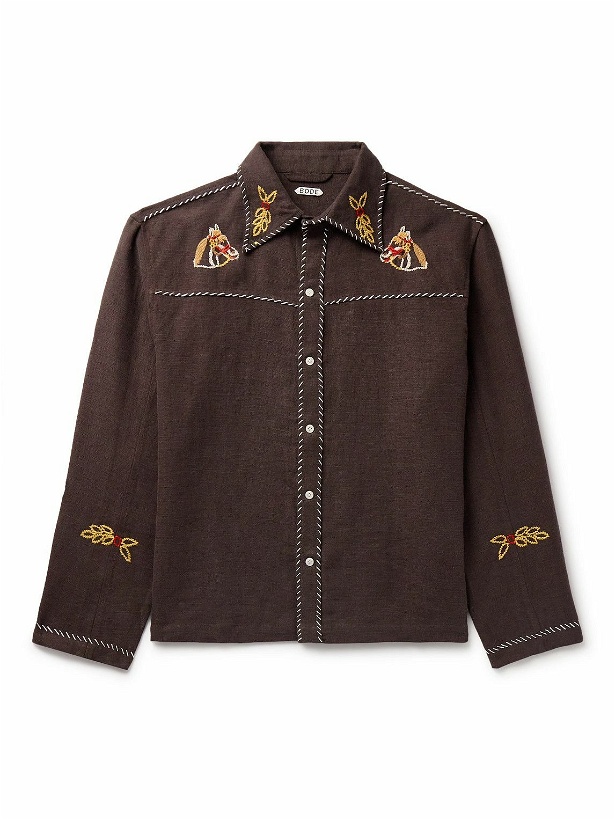 Photo: BODE - Show Pony Embroidered Linen Shirt - Brown