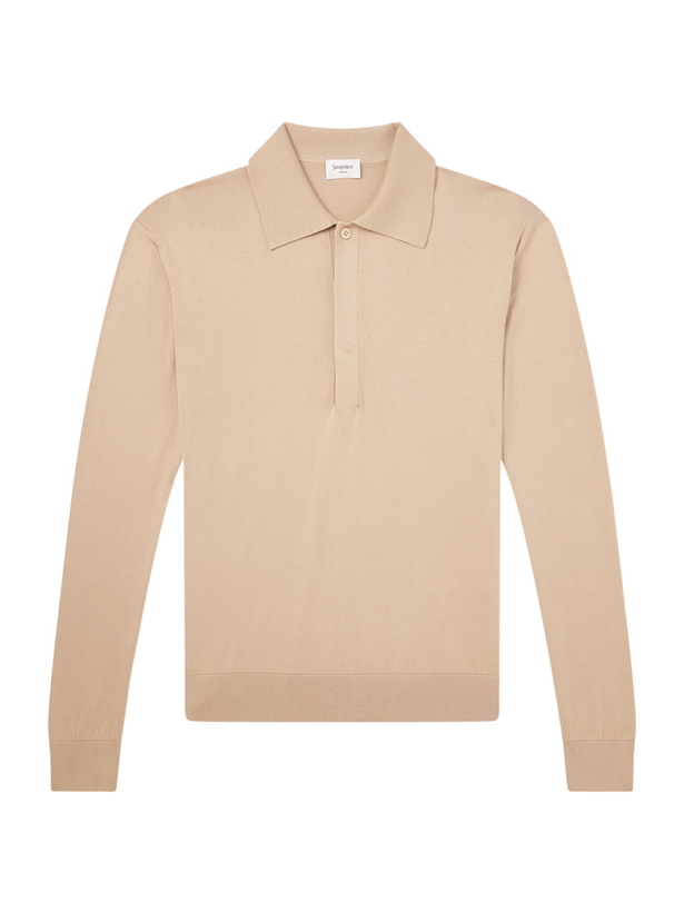 Photo: SAINT LAURENT - Silk and Cotton-Blend Polo Sweater - Neutrals