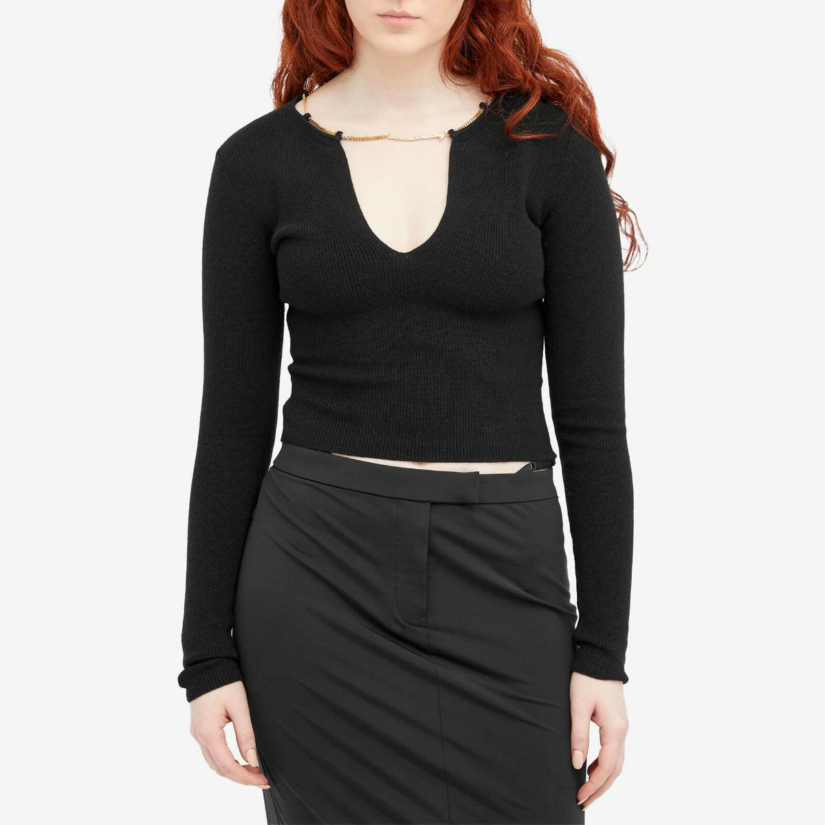 【Alexander Wang】チェーンリンク Vネック リブトップ Alexander Wang Women's V-Neck Logo Necklace Top in Black