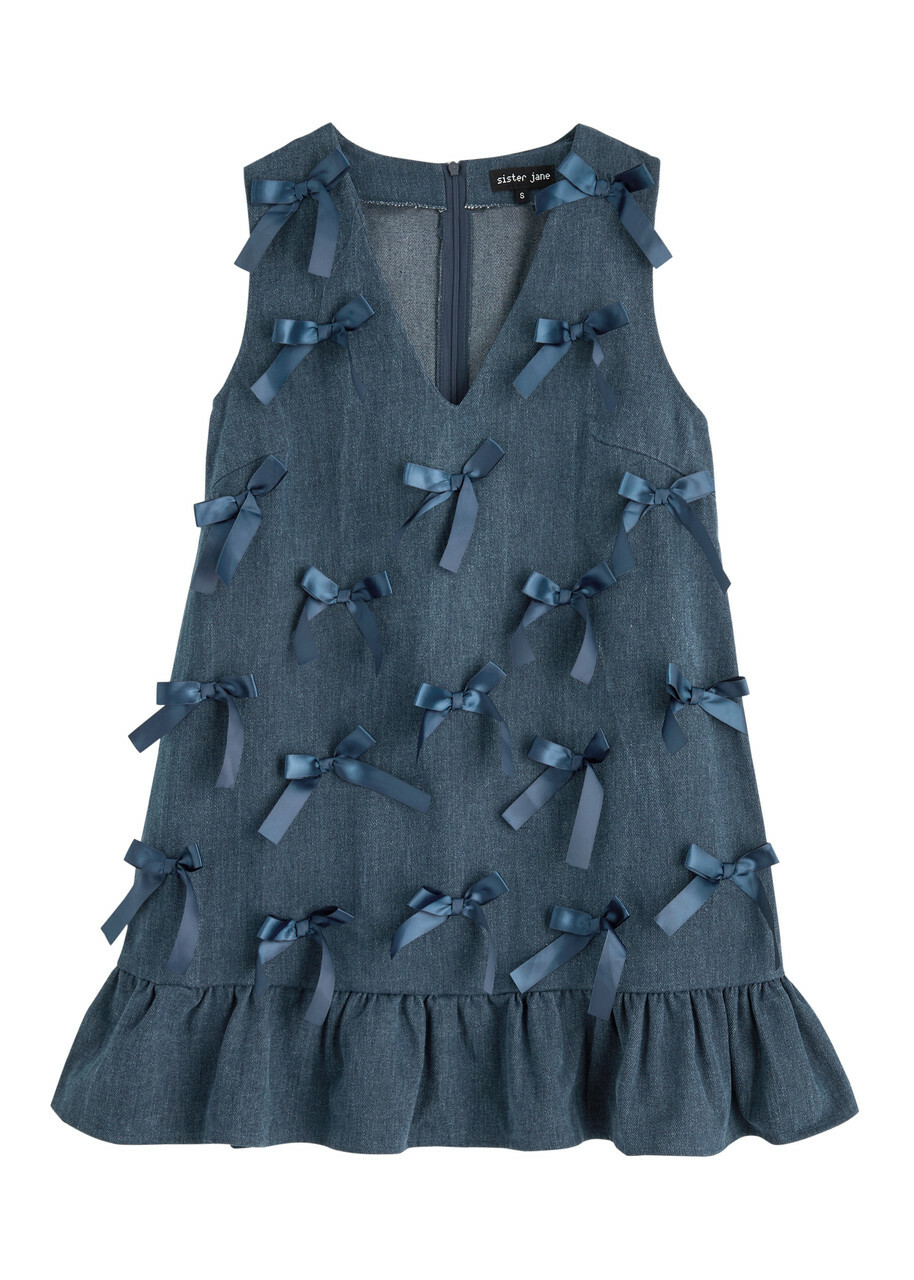 【英国発Sister Jane】Lyrical bow-embellished denim dress Sister Jane Lyrical Bow-embellished Denim Mini Dress Blue