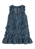 Sister Jane Lyrical Bow-embellished Denim Mini Dress Blue