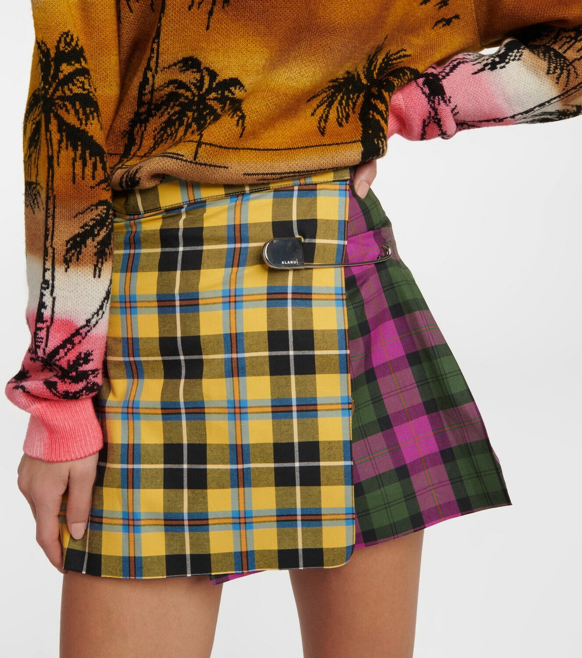 Alanui Embellished checked cotton miniskirt