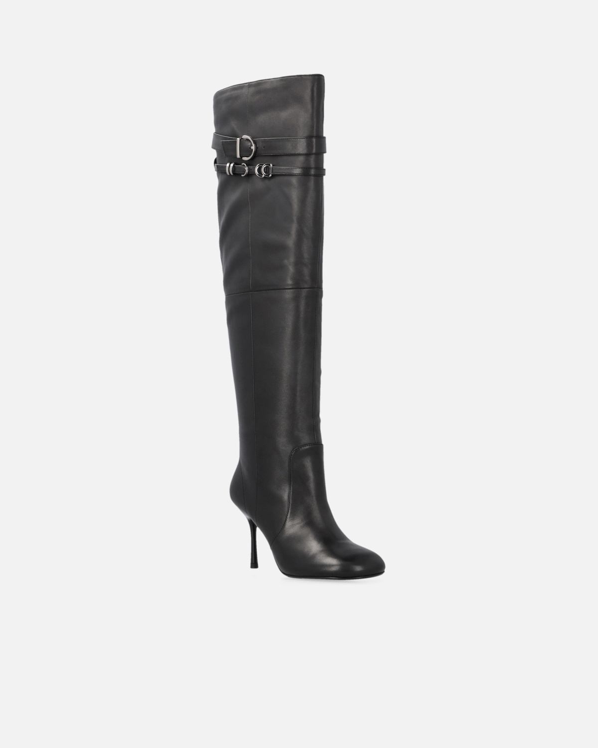 Pinko Knee High Nappa Leather Boots With Heel And Strap Limo Black