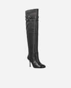 Pinko Knee High Nappa Leather Boots With Heel And Strap Limo Black