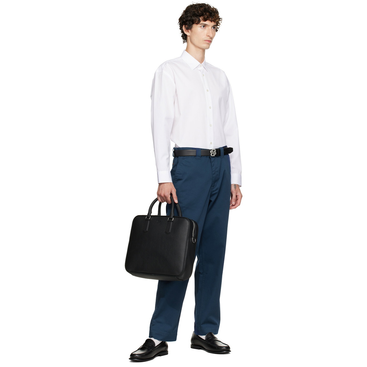 BOSS Black Grained Leather Briefcase