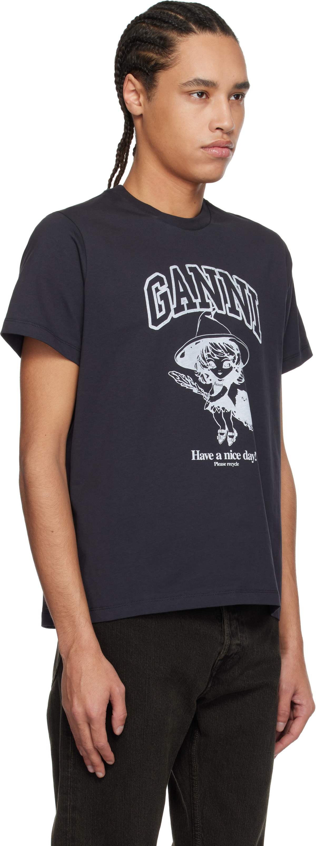 GANNI Black Basic Cotton Witch Relaxed T-shirt