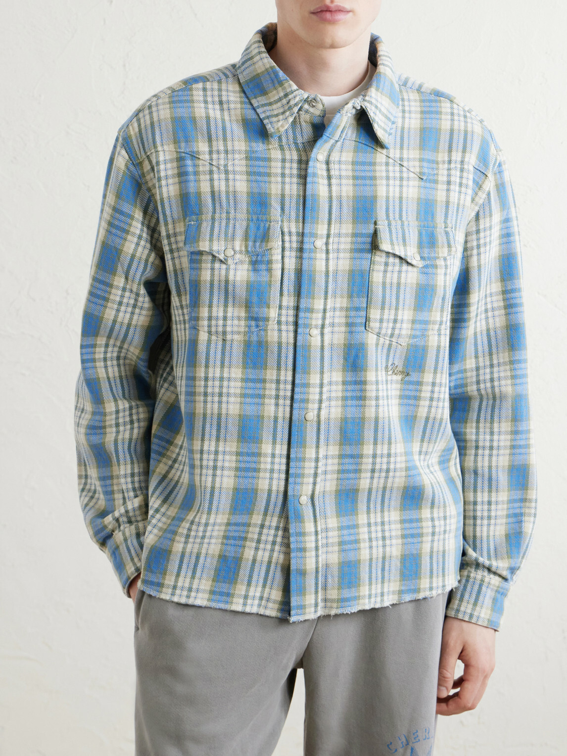 Cherry Los Angeles - Checked Cotton Western Shirt - Blue