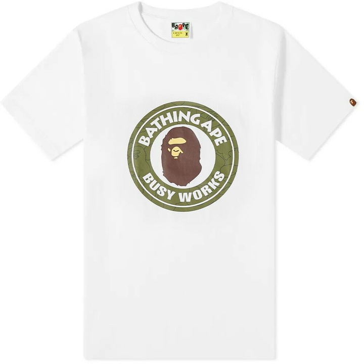 Photo: A Bathing Ape Men's Line 1st Camo Busy Works T-Shirt in White/Green