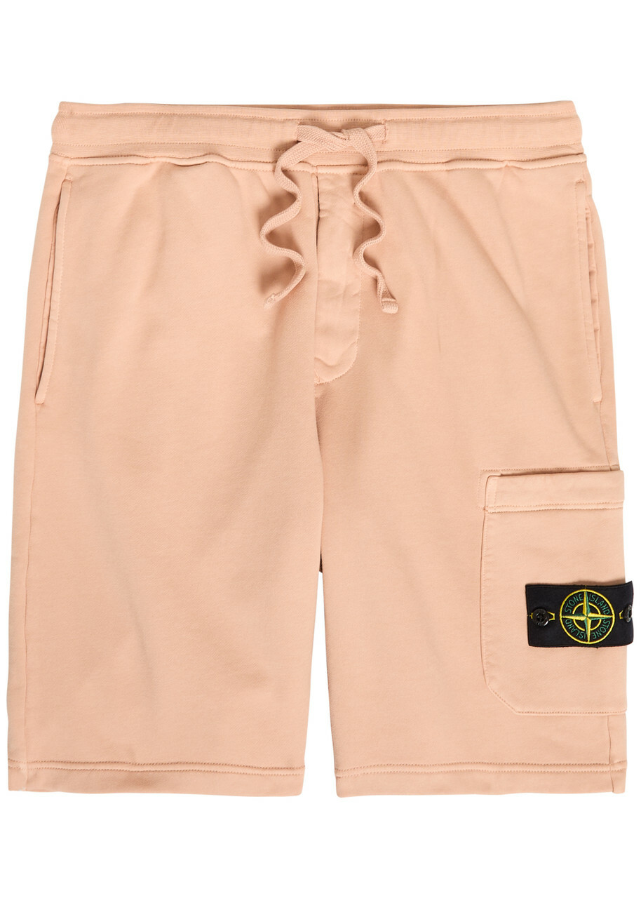 Stone Island Logo Cotton Shorts Pink