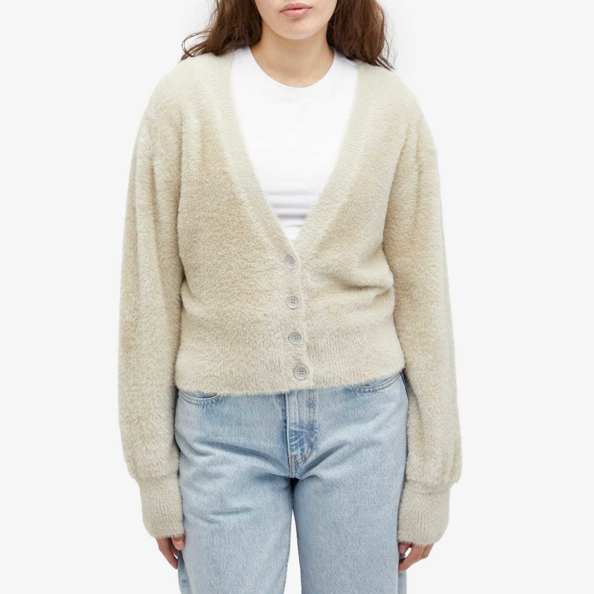 Good American Women's Fuzzy Cardigan in Flax