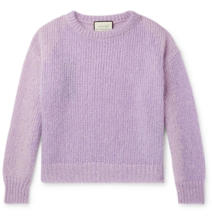Photo: Gucci - Embroidered Intarsia Mohair-Blend Sweater - Purple