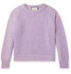 Gucci - Embroidered Intarsia Mohair-Blend Sweater - Purple