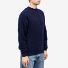 Drake's Men's Brushed Shetland Cable Crew Knit in New Navy