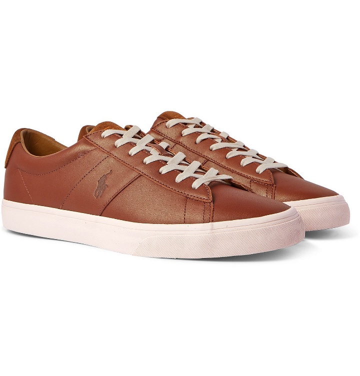 Photo: POLO RALPH LAUREN - Sayer Logo-Debossed Suede-Trimmed Leather Sneakers - Brown