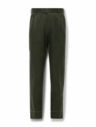 Brioni - Shebha Slim-Leg Pleated Silk and Linen-Blend Twill Trousers - Green
