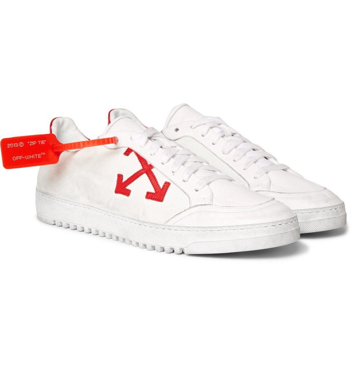 Photo: Off-White - 3.0 Polo Distressed Leather-Trimmed Twill Sneakers - Men - White