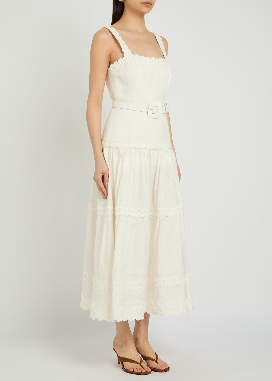 Rebecca Vallance Kahlia Appliquéd Linen-blend Midi Dress Ivory