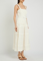 Rebecca Vallance Kahlia Appliquéd Linen-blend Midi Dress Ivory