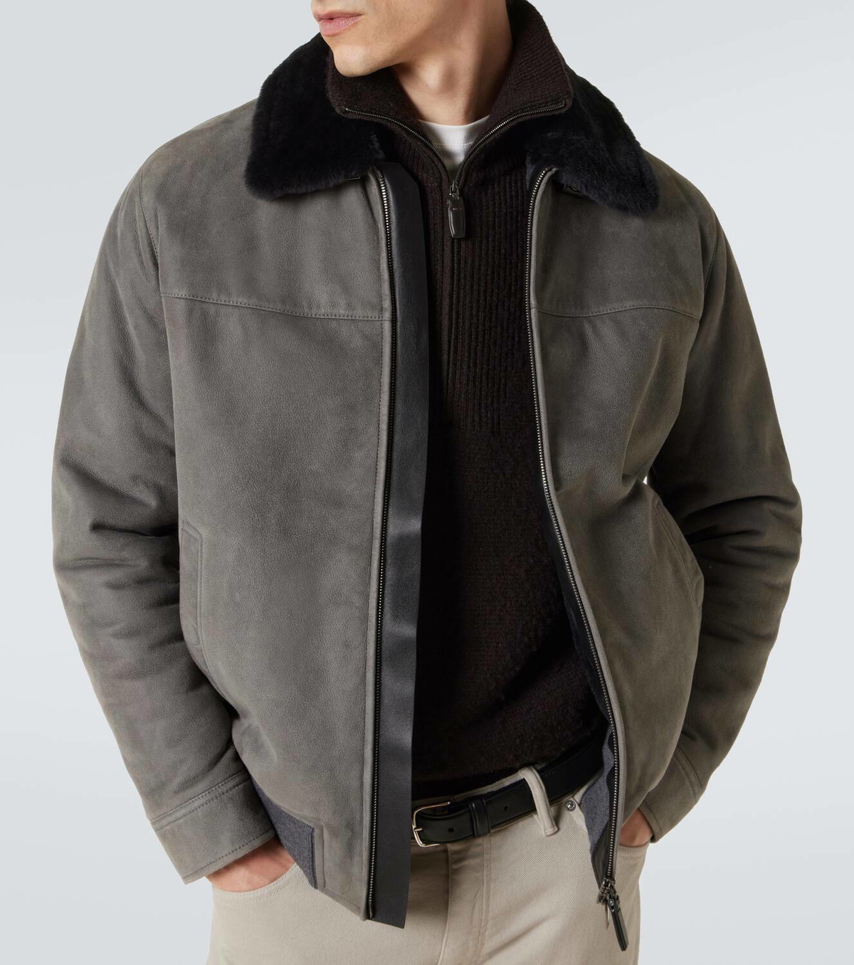 Brioni Shearling-trimmed suede bomber jacket Brioni