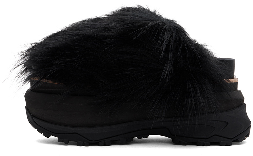 sacai Black Faux-Fur Sandals
