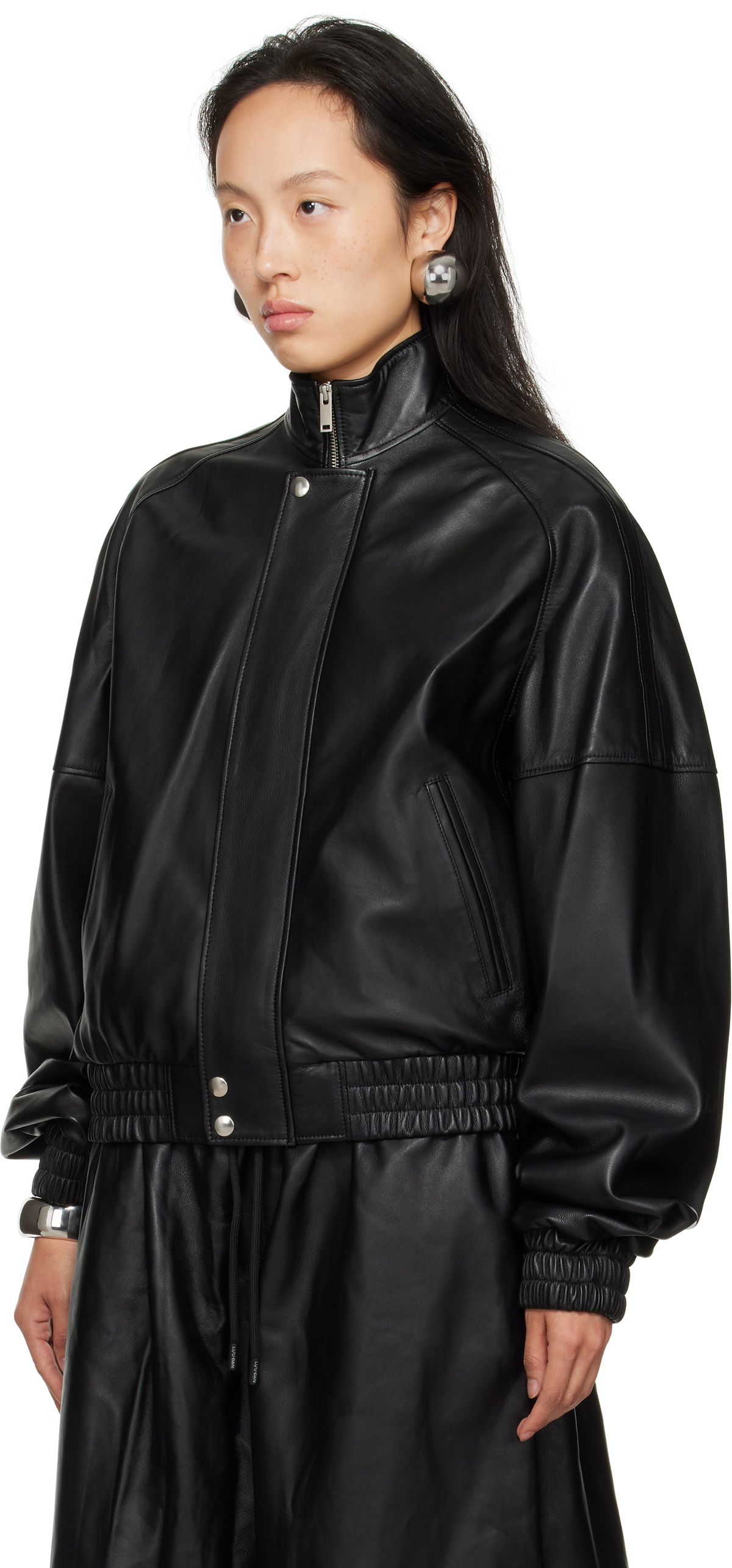 LU'U DAN Black Blouson Leather Jacket