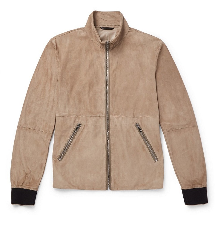 Photo: Giorgio Armani - Slim-Fit Leather-Trimmed Suede Blouson Jacket - Men - Beige