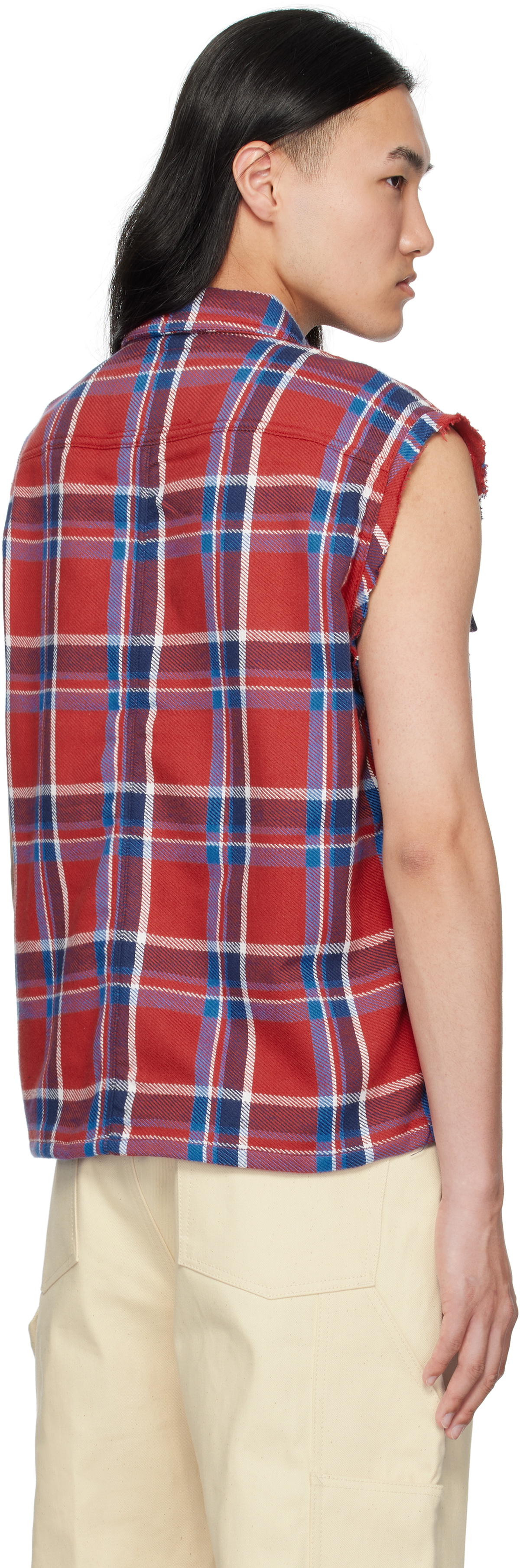 Rick Owens DRKSHDW Red & Navy Hollywood SL Cropped Outershirt Vest